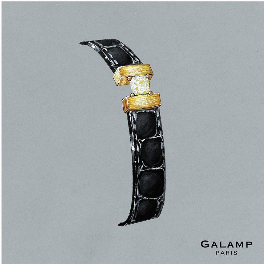 Collection Galamp Powell black Diamond Fancy Intense Yellow Yellow gold 18K Black alligator leather